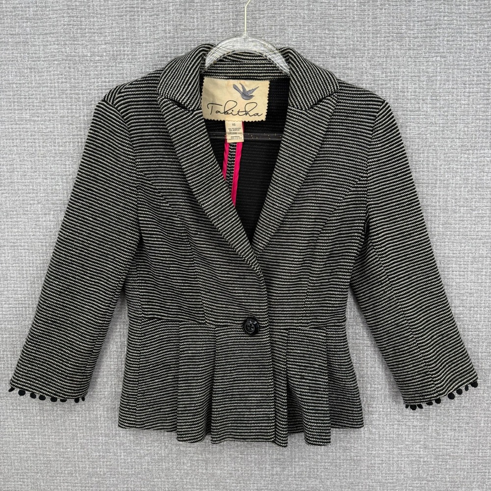 Tabitha Anthropologie Peplum Blazer Jacket Women XS Black White Striped Office